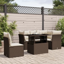 Salon de jardin avec coussins 6 pcs marron résine tressée 508733508733