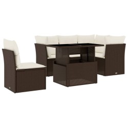 Salon de jardin avec coussins 6 pcs marron résine tressée 508733508733