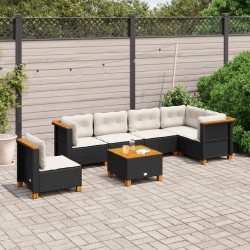 Salon de jardin 7 pcs avec coussins noir résine tressée 508736508736