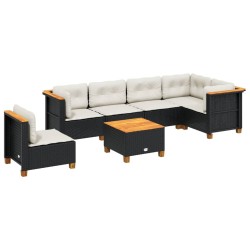 Salon de jardin 7 pcs avec coussins noir résine tressée 508736508736