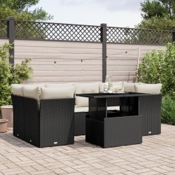 Salon de jardin 7 pcs avec coussins noir résine tressée 508742508742
