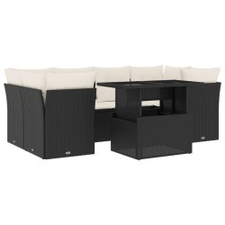 Salon de jardin 7 pcs avec coussins noir résine tressée 508742508742