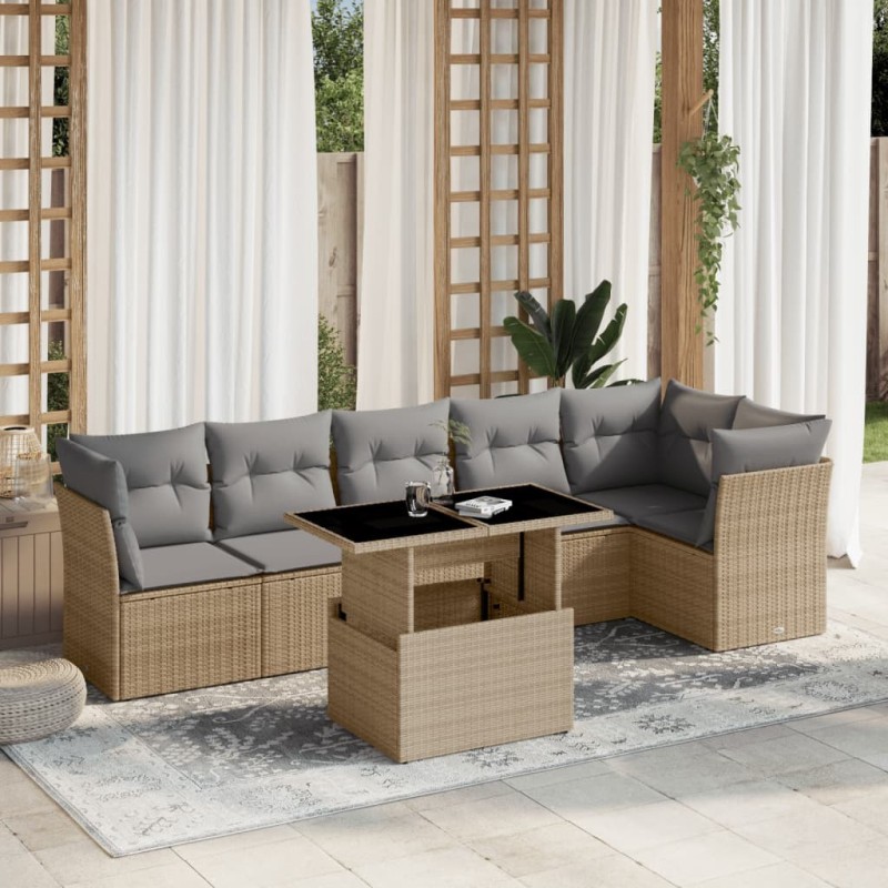Salon de jardin avec coussins 7 pcs beige résine tressée 508746508746