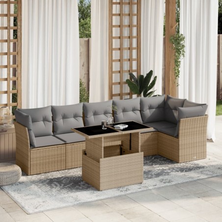 Salon de jardin avec coussins 7 pcs beige résine tressée 508746508746
