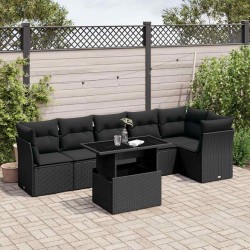 Salon de jardin 7 pcs avec coussins noir résine tressée 508748508748