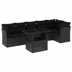 Salon de jardin 7 pcs avec coussins noir résine tressée 508748508748