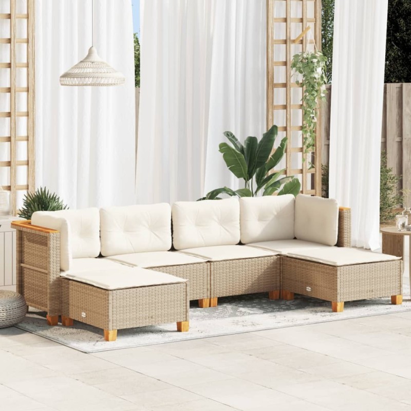 Salon de jardin avec coussins 6 pcs beige résine tressée 508751508751