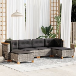 Salon de jardin 6 pcs avec coussins gris résine tressée 508752508752