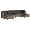 Salon de jardin 6 pcs avec coussins gris résine tressée 508752508752