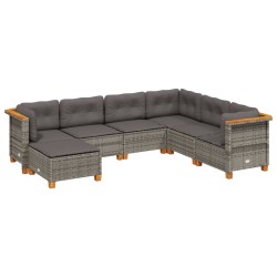 Salon de jardin avec coussins 7 pcs gris résine tressée 508755508755
