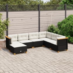 Salon de jardin 7 pcs avec coussins noir résine tressée 508756508756
