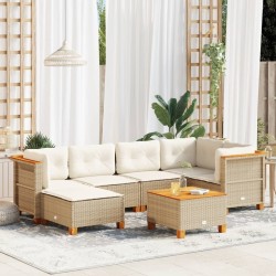 Salon de jardin avec coussins 7 pcs beige résine tressée 508757508757