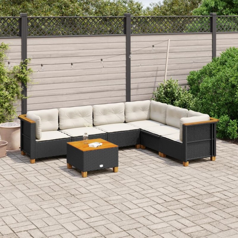Salon de jardin 7 pcs avec coussins noir résine tressée 508758508758