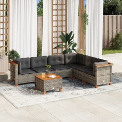 Salon de jardin avec coussins 7 pcs gris résine tressée 508759508759