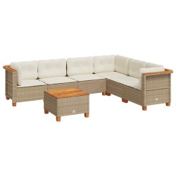 Salon de jardin avec coussins 7 pcs beige résine tressée 508760508760
