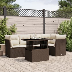 Salon de jardin avec coussins 6 pcs marron résine tressée 508764508764