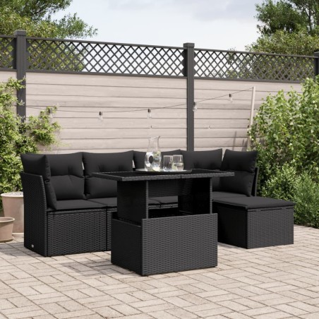 Salon de jardin 6 pcs avec coussins noir résine tressée 508766508766