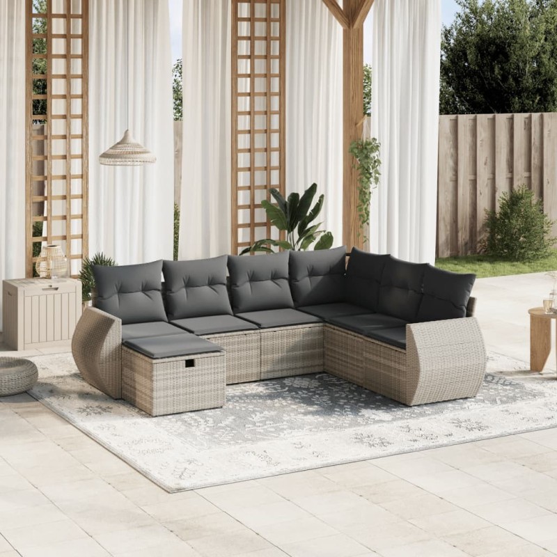 Salon de jardin avec coussins 7 pcs gris clair résine tressée 508773508773