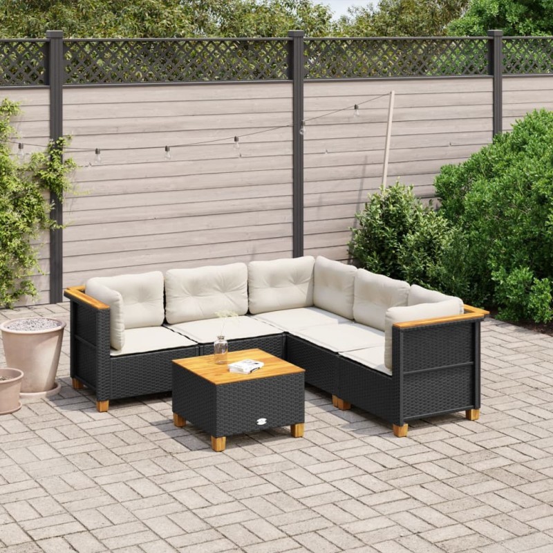 Salon de jardin 6 pcs avec coussins noir résine tressée 508775508775