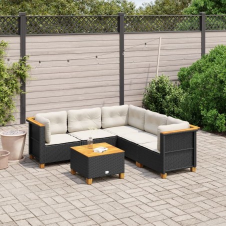 Salon de jardin 6 pcs avec coussins noir résine tressée 508775508775