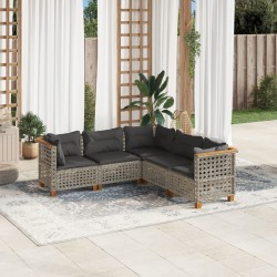 Salon de jardin 5 pcs avec coussins gris résine tressée 508776508776