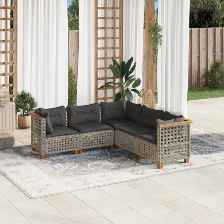 Salon de jardin 5 pcs avec coussins gris résine tressée 508776508776