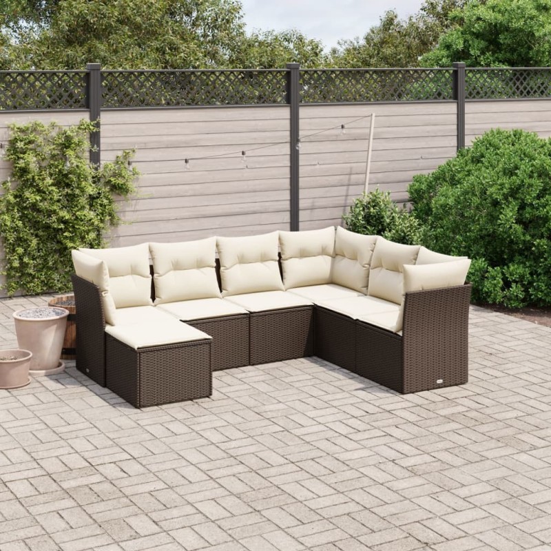 Salon de jardin avec coussins 7 pcs marron résine tressée 508778508778