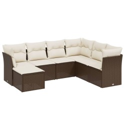 Salon de jardin avec coussins 7 pcs marron résine tressée 508778508778