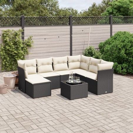 Salon de jardin 8 pcs avec coussins noir résine tressée 508779508779