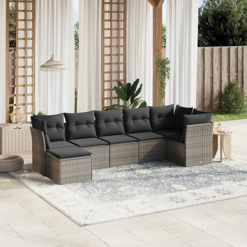 Salon de jardin avec coussins 7 pcs gris clair résine tressée 508781508781