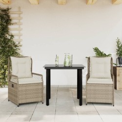 Ensemble à manger de jardin et coussins 3 pcs Beige poly rotin 508784508784