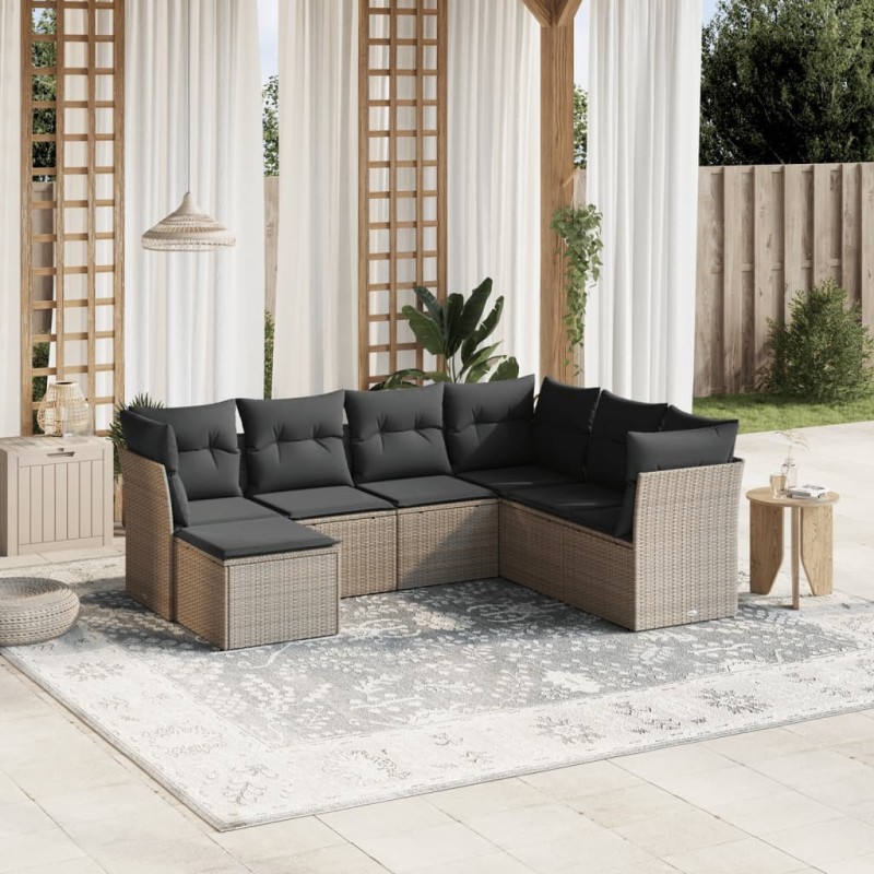 Salon de jardin avec coussins 7 pcs gris clair résine tressée 508787508787