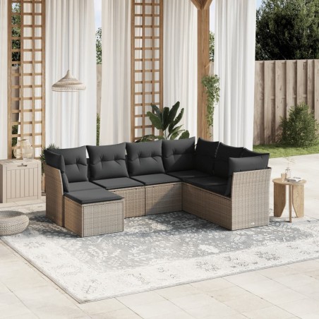 Salon de jardin avec coussins 7 pcs gris clair résine tressée 508787508787