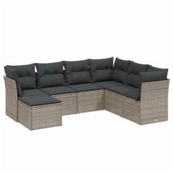 Salon de jardin avec coussins 7 pcs gris clair résine tressée 508787508787