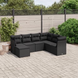 Salon de jardin 7 pcs avec coussins noir résine tressée 508788508788