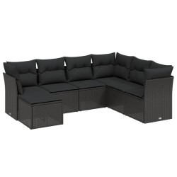 Salon de jardin 7 pcs avec coussins noir résine tressée 508788508788