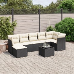 Salon de jardin 8 pcs avec coussins noir résine tressée 508789508789