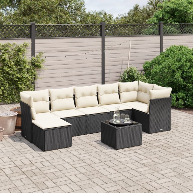 Salon de jardin 8 pcs avec coussins noir résine tressée 508789508789