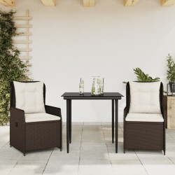 Ensemble à manger de jardin 3 pcs et coussins marron poly rotin 508791508791