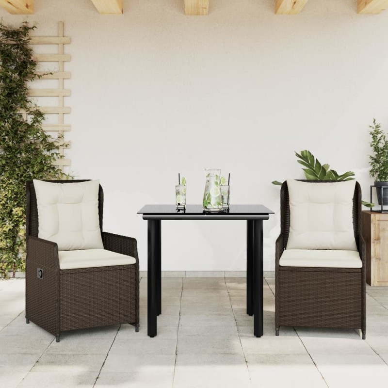 Ensemble à manger de jardin 3 pcs et coussins marron poly rotin 508792508792