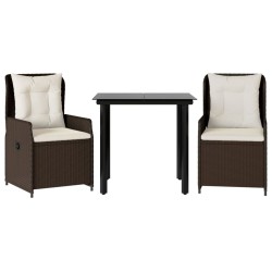 Ensemble à manger de jardin 3 pcs et coussins marron poly rotin 508792508792