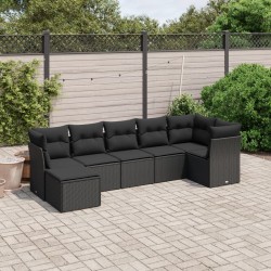 Salon de jardin 7 pcs avec coussins noir résine tressée 508800508800