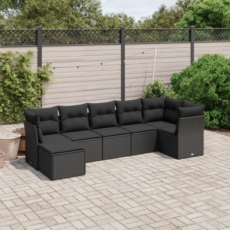Salon de jardin 7 pcs avec coussins noir résine tressée 508800508800