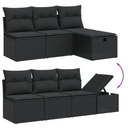 Salon de jardin 7 pcs avec coussins noir résine tressée 508800508800