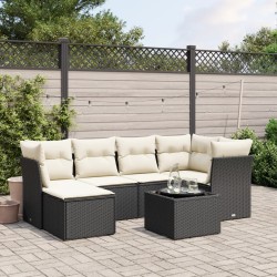 Salon de jardin 7 pcs avec coussins noir résine tressée 508801508801