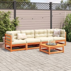 Salon de jardin 5 pcs avec coussins cire marron bois pin massif 508816508816