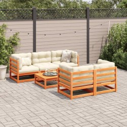 Salon de jardin 6 pcs avec coussins cire marron bois pin massif 508824508824
