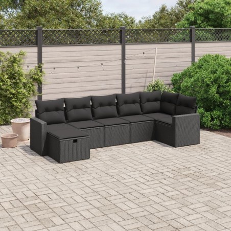 Salon de jardin 7 pcs avec coussins noir résine tressée 508830508830