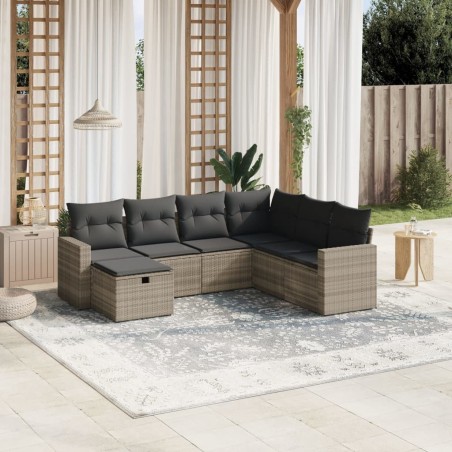 Salon de jardin avec coussins 7 pcs gris clair résine tressée 508831508831