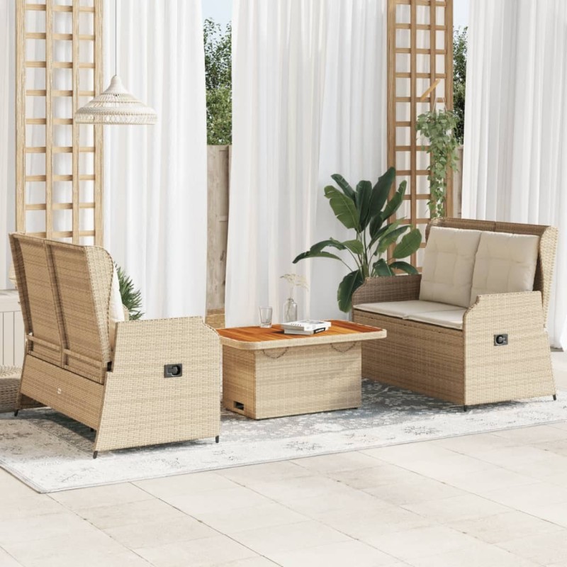 Salon de jardin avec coussins 3 pcs beige résine tressée 508832508832
